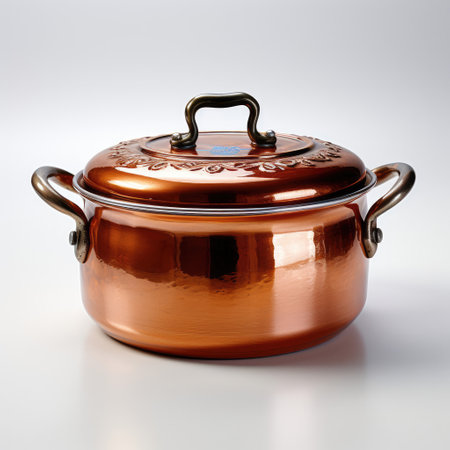 A copper saucepan on a clean white background.の素材