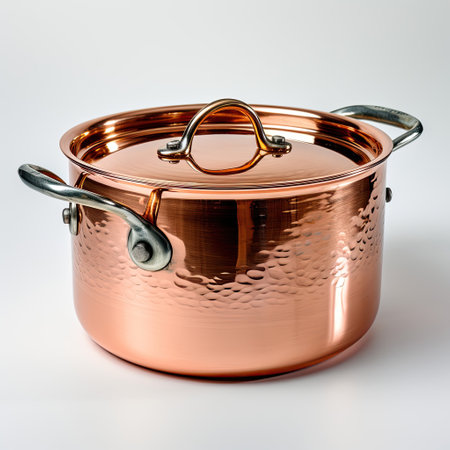 A copper saucepan on a clean white background.の素材