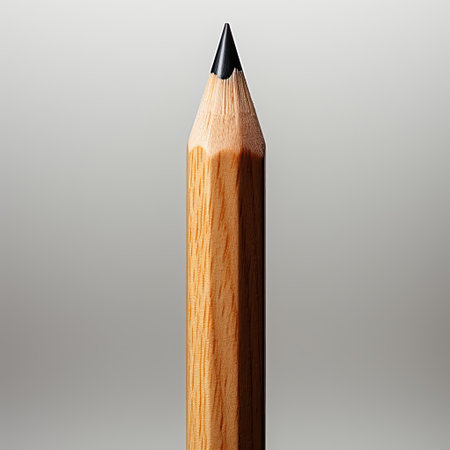 A carpenter's pencil, its tip sharp, under soft studio lighting.の素材