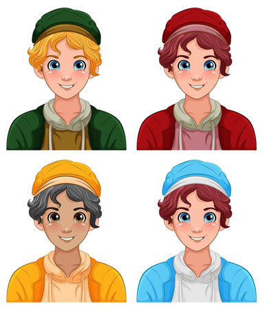 Male teen cartoon wearing hat set illustrationのイラスト素材