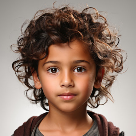 A tranquil 7-year-old Sri Lankan boy with a serene expression.の素材