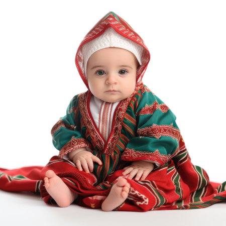 Studio shot of a Jordanian infant in traditional clothing.の素材