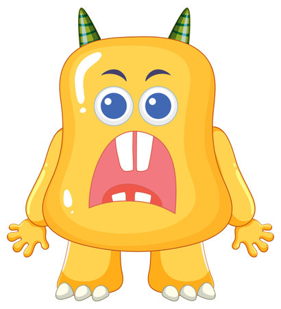 A lovable vector illustration of a cute yellow alien monster with hornsのイラスト素材