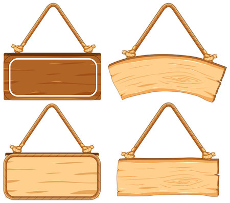 Vector cartoon illustration of a set of four wooden sign boardsのイラスト素材