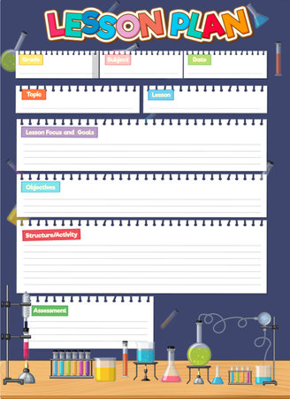 A vector cartoon illustration of a lined notepad with a lesson plan for a studentのイラスト素材