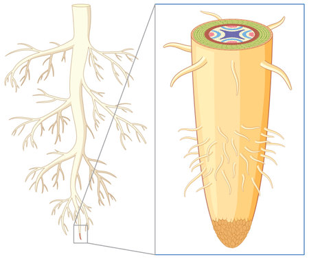 A detailed illustration showcasing the structure and anatomy of an isolated plant rootのイラスト素材