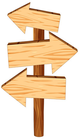 Vector cartoon illustration of a wooden arrow banner attached to a pole, indicating a directionのイラスト素材