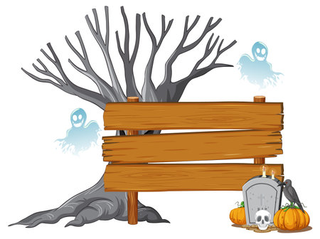 A vector cartoon illustration of a spooky graveyard sign for Halloweenのイラスト素材