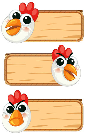 Vector cartoon illustration of a chicken head on a wooden frameのイラスト素材