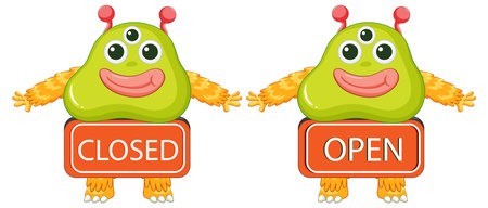 Illustration of a vector monster with a sign bannerのイラスト素材