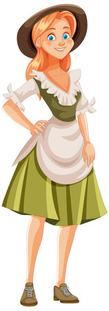 A beautiful European woman standing and smiling, wearing a hatのイラスト素材