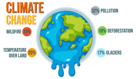 Illustrated infographic showing the percentage of changes caused by climate change