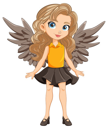 A charming vector illustration of a girl with wingsのイラスト素材