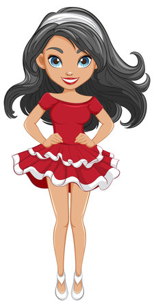 A stunning cartoon character with flowing hair and a stylish mini dressのイラスト素材