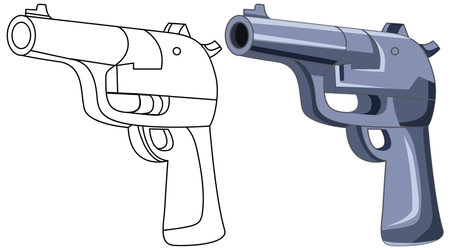 A vector cartoon gun illustration with a doodle outline for coloringのイラスト素材