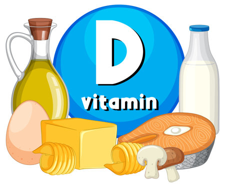 Learn about Vitamin D-rich foods in a fun cartoon illustrationのイラスト素材