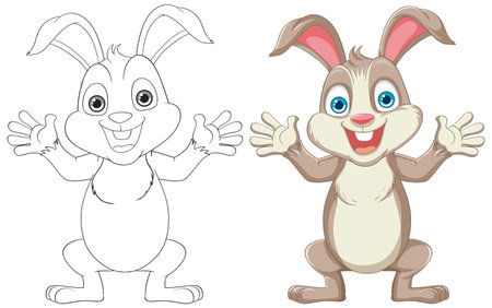 A cute and cheerful rabbit cartoon character with a smile, illustrated in a vector styleのイラスト素材