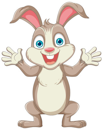 A cute and cheerful rabbit cartoon character with a smile, depicted in a vector illustration styleのイラスト素材