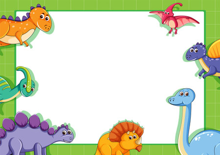 A vector cartoon illustration of a dinosaur character framed with a border templateのイラスト素材