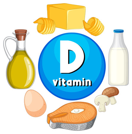 Learn about Vitamin D through a group of educational food iconsのイラスト素材