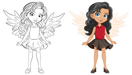 A stunning cartoon character with wings for coloring pagesのイラスト素材