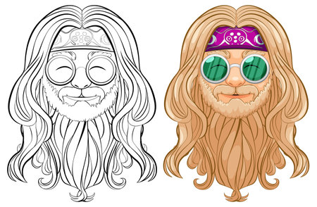 Colorful and black-and-white hippie character design.のイラスト素材
