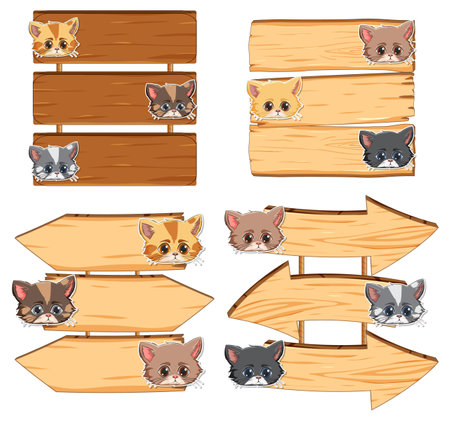 Adorable feline faces peeking from signboardsのイラスト素材