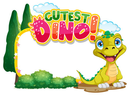 Cute cartoon dinosaur with vibrant nature backdropのイラスト素材