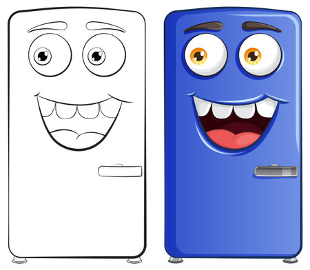 Two smiling animated fridges with expressive facesのイラスト素材