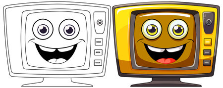 Two smiling animated TVs with vibrant colorsのイラスト素材