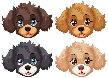 Four cute vector illustrated puppy faces.のイラスト素材