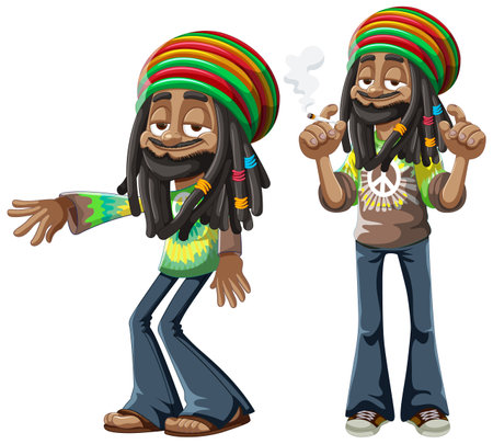 Cartoon of a man with Rastafarian cap and dreadlocksのイラスト素材