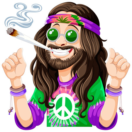 Hippie cartoon character promoting peace and love.のイラスト素材