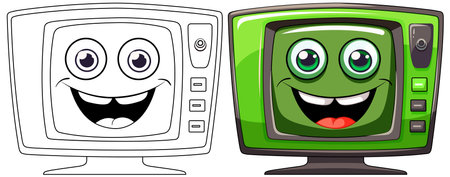 Two smiling animated TVs with vibrant colorsのイラスト素材