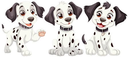 Three cute Dalmatian puppies in different poses.のイラスト素材