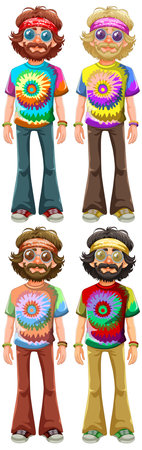 Four vector characters in vibrant 70s attire.のイラスト素材