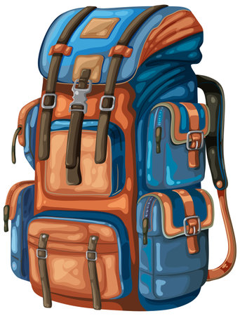 Detailed backpack illustration with vibrant colors.のイラスト素材