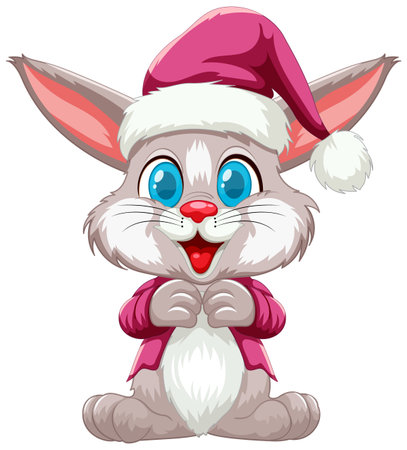 Cute rabbit dressed in Christmas attire smiling.のイラスト素材