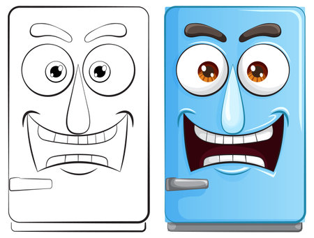 Two cartoon refrigerators with contrasting emotions.のイラスト素材