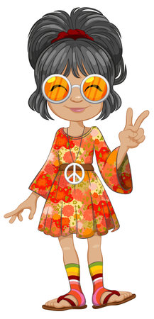 Cartoon of a girl dressed in vibrant hippie attireのイラスト素材