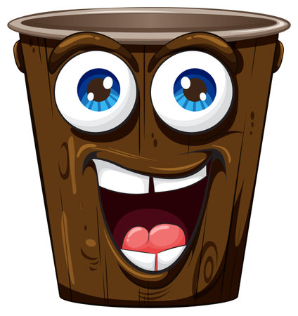 A cheerful wooden cup with a big smile.のイラスト素材