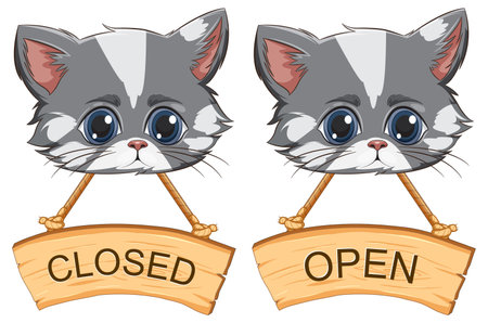 Two adorable kittens holding wooden signs.のイラスト素材