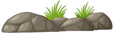 Cartoon stones and grass on a white backgroundのイラスト素材