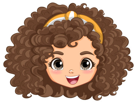 Vector graphic of a smiling girl with curly hairのイラスト素材