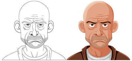 Two cartoon faces with distinct emotional expressionsのイラスト素材