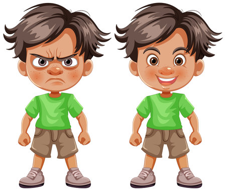 Vector illustration of boy showing different emotionsのイラスト素材