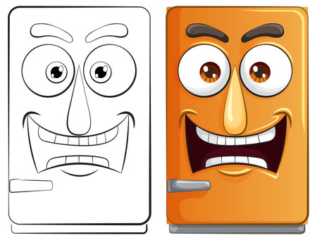 Two cartoon refrigerators with expressive facesのイラスト素材