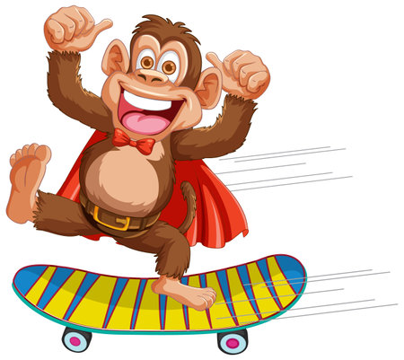 Cheerful monkey skateboarding with a superhero capeのイラスト素材