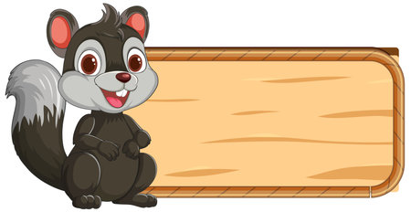 Cartoon squirrel sitting beside an empty signのイラスト素材