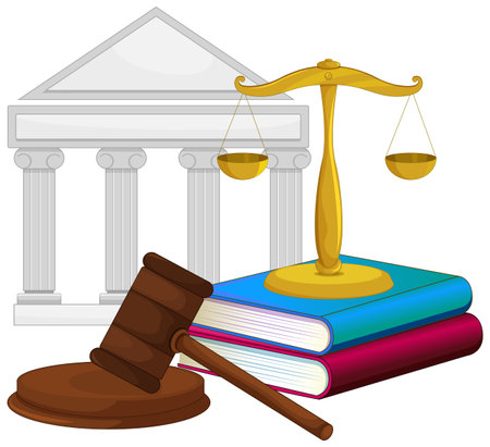 Illustration of justice scales, gavel, and booksのイラスト素材